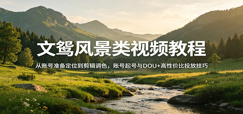 文鸳风景类视频教程：从账号准备定位到剪辑调色，账号起号与DOU+高性价比投放技巧-58创客