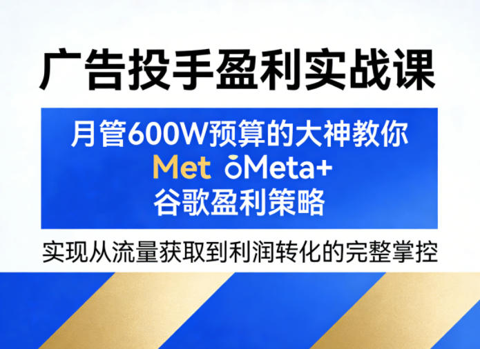 广告投手盈利实战课，月管600W预算的大神教你Meta+谷歌盈利策略，实现从流量获取到利润转化的完整掌控-58创客