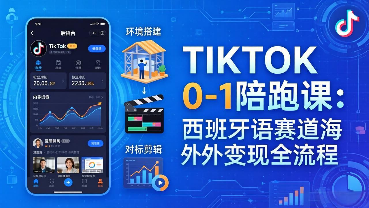 TIKTOK 0-1 陪跑课：从环境搭建到刷对标剪辑，西班牙语赛道海外变现全流程-58创客