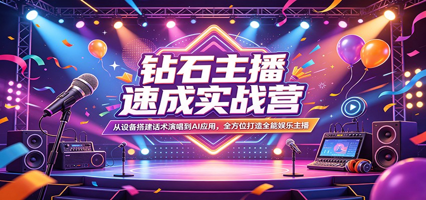 钻石主播速成实战营：从设备搭建话术演唱到AI应用，全方位打造全能娱乐主播-58创客