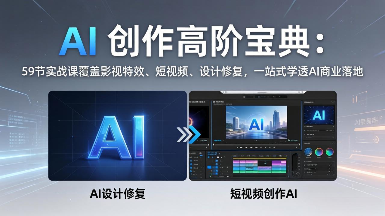 AI 创作高阶宝典：59节实战课覆盖影视特效、短视频、设计修复，一站式学透AI商业落地-58创客
