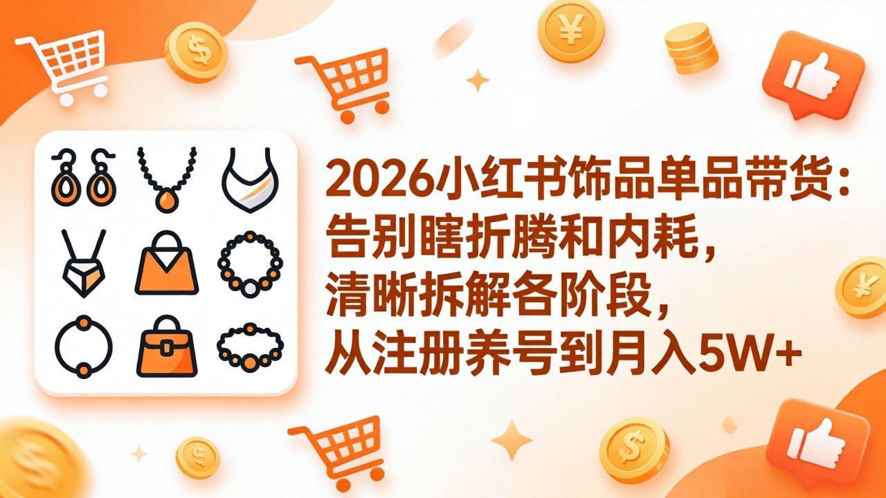 2026小红书饰品单品带货：告别瞎折腾和内耗，清晰拆解各阶段，从注册养号到月入5W+-58创客