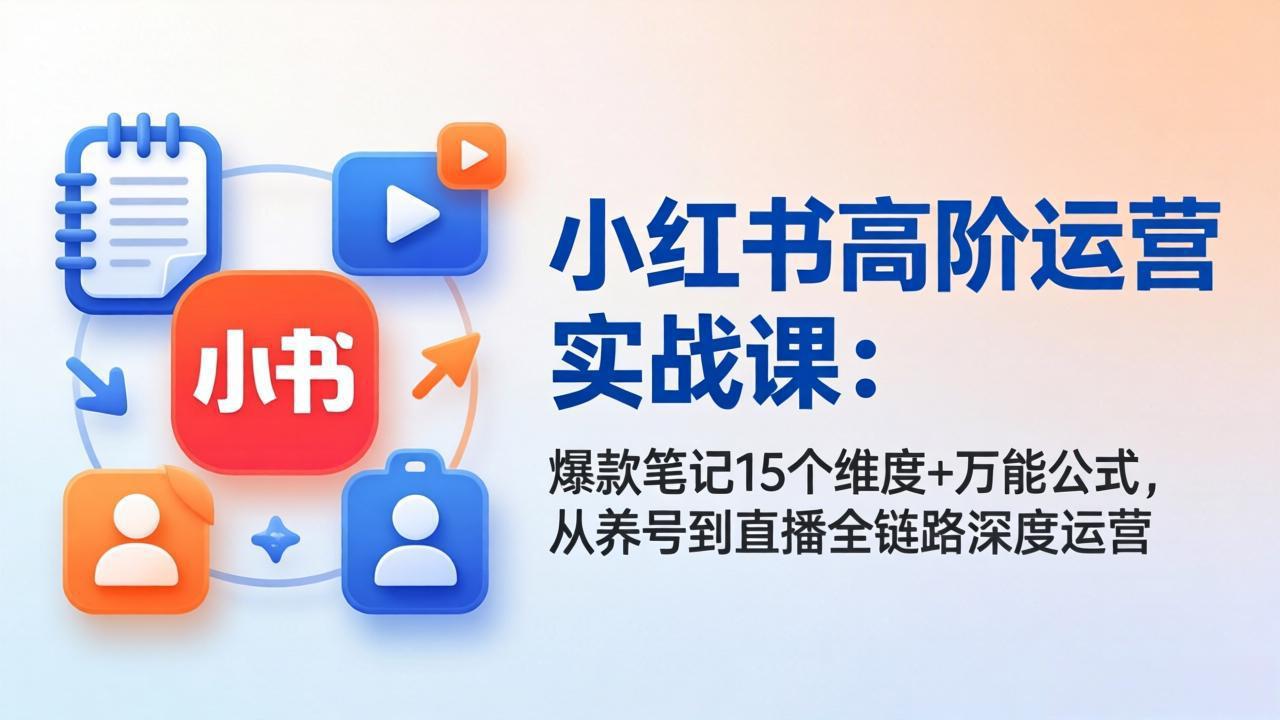小红书高阶运营实战课：爆款笔记15个维度+万能公式，从养号到直播全链路深度运营-58创客