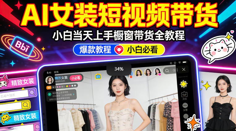 AI女装短视频橱窗带货：小白零门槛当天上手，高佣金爆款轻松賺！-58创客