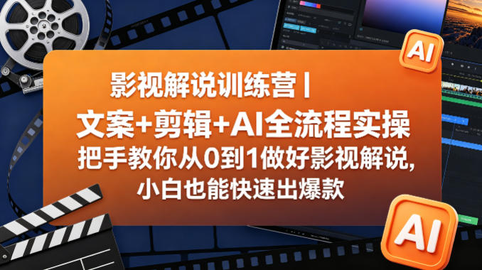 影视解说训练营｜文案+剪辑+AI全流程实操，把手教你从0到1做好影视解说，小白也能快速出爆款-58创客