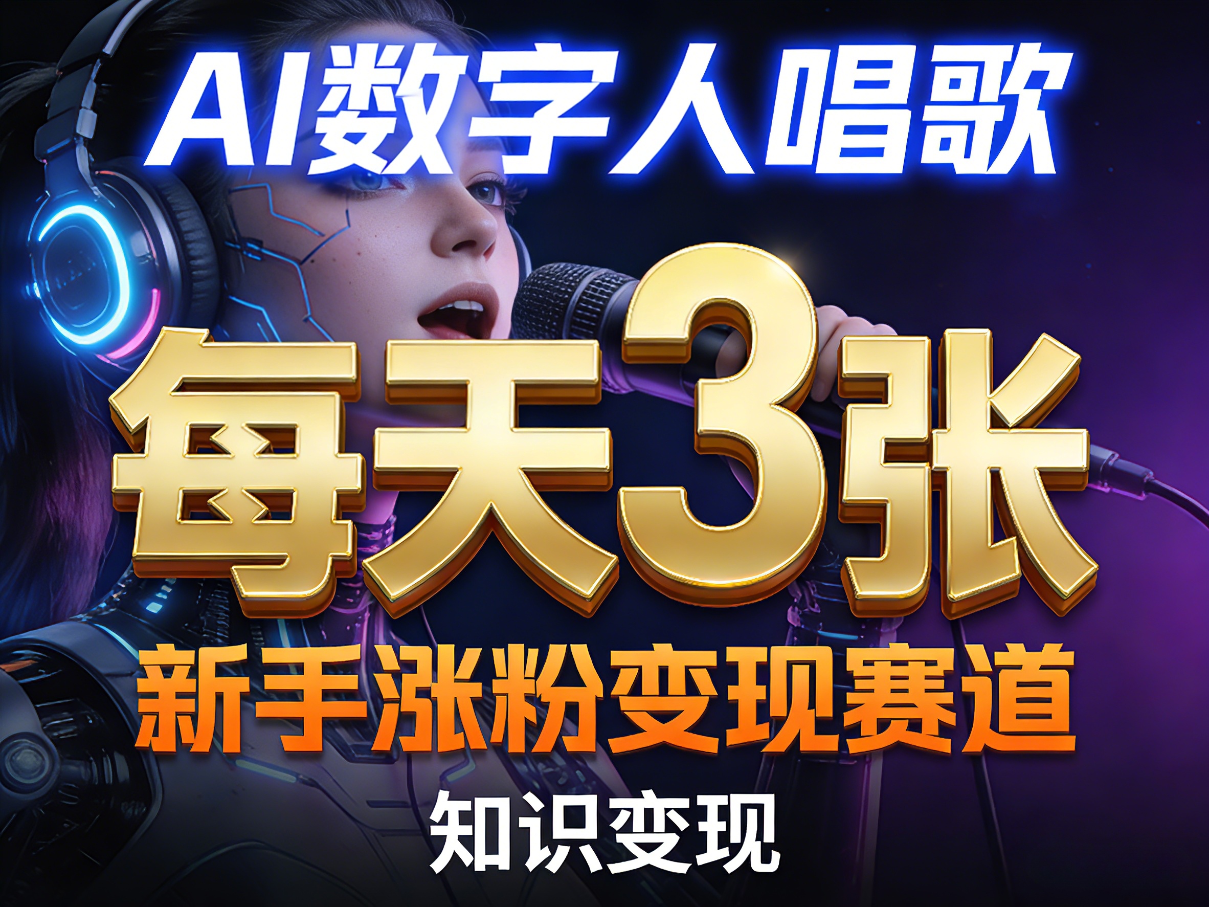 AI数字人唱歌，新手涨粉变现赛道，每天3张和知识付费，副业必备-58创客