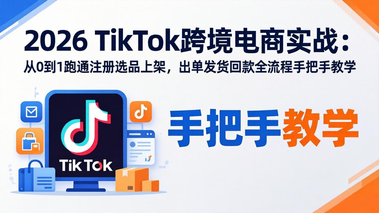 2026TikTok跨境电商实战：从0到1跑通注册选品上架，出单发货回款全流程手把手教学-58创客