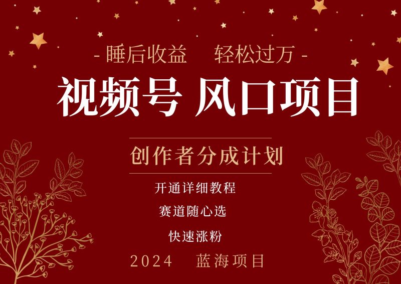 拥有睡眠收益的微信视频号大风口项目，轻松月入过万+，多赛道选择，可矩阵，玩法简单轻松上手-58创客