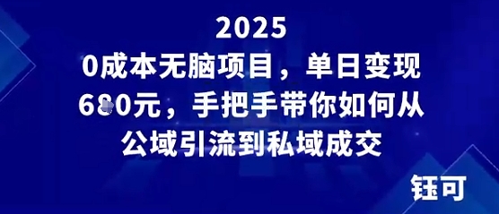 0成本无脑项目，单日变现多张，手把手带你如何从公域引流到私域成交-58创客网
