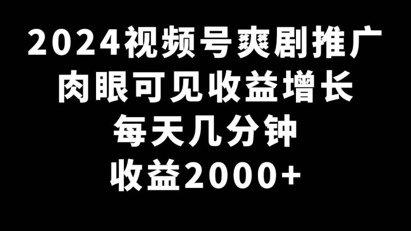 2024视频号爽剧推广，肉眼可见的收益增长，每天几分钟收益2000+-58创客