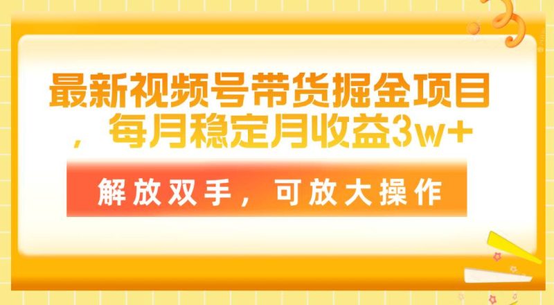 最新视频号带货掘金项目，每月稳定月收益3w+，解放双手，可放大操作-58创客