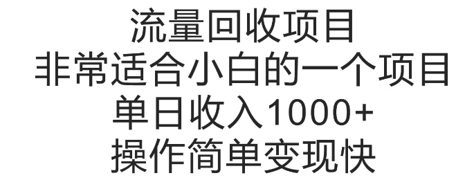 流量回收项目，非常适合小白的一个项目单日收入多张，操作简单变现快-58创客网