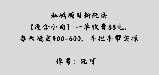 私域项目新玩法【适合小白】一单收费88米，每天稳定几张，手把手带实操-58创客网
