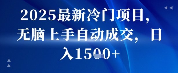 2025最新冷门项目，无脑上手自动成交，日入多张-58创客网