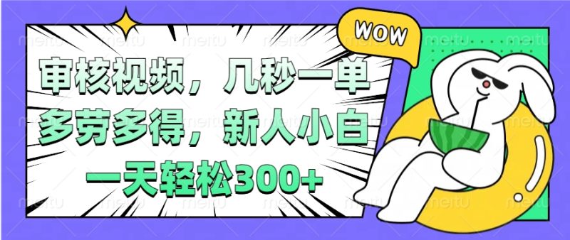 视频审核项目，几秒一单，多劳多得，新人小白一天轻松300+-58创客