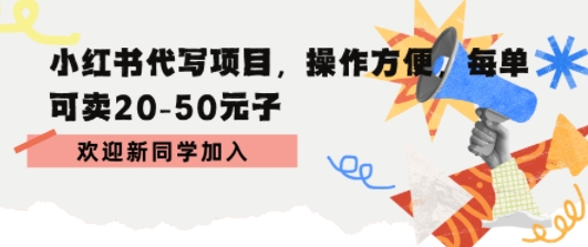 小红书代写项目，操作方便，每单可卖20-50米-58创客网