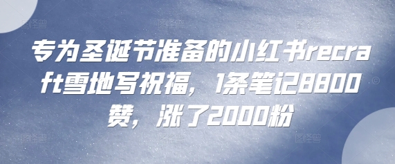专为圣诞节准备的小红书recraft雪地写祝福，1条笔记8800赞，涨了2000粉-58创客网