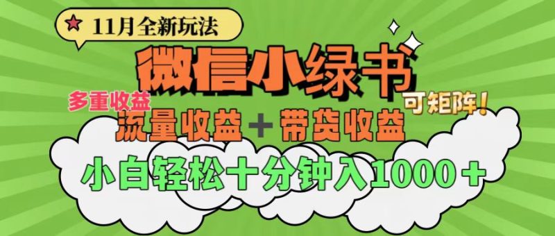 11月小绿书全新玩法，公众号流量主+小绿书带货双重变现，小白十分钟无脑日入1000+-58创客