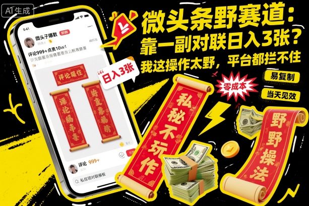 微头条野赛道，靠一副对联日入3张？我这操作太野，平台都拦不住！-58创客