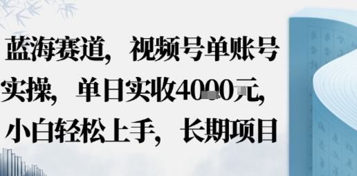 蓝海赛道，视频号单账号实操，单日实收1k，小白轻松上手，长期项目-58创客网