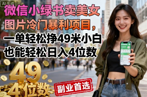 微信小绿书卖美女图片冷门暴利项目，一单轻松挣49米小白也能轻松日入4位数-58创客网