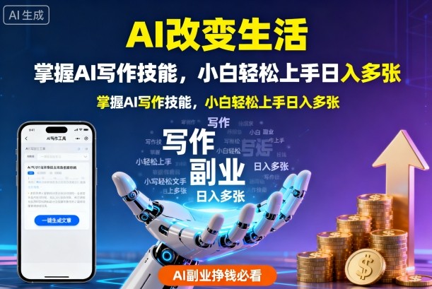 AI改变生活，掌握AI写作技能，小白轻松上手日入多张，AI副业挣钱必看-58创客网