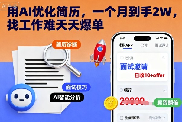 用AI优化简历,一个月到手2W,找工作难天天爆单-58创客