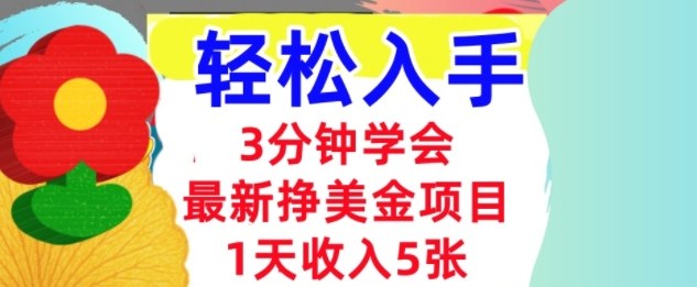 最新挣美金项目，日入5张，3分钟学会，小白轻松入手（长久的被动收入）-58创客