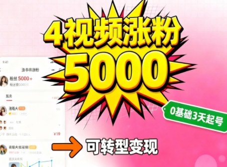小红书暴力起号方法,四个视频涨粉5000,起号后可转型,操作简单,对小白友好-58创客