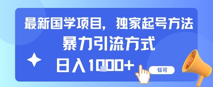 最新国学项目，独家起号方法，暴力引流方式，日入1k-多米联创