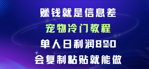 賺钱就是信息差宠物冷门教程，单人日利润日8张会复制粘贴就能做-多米联创