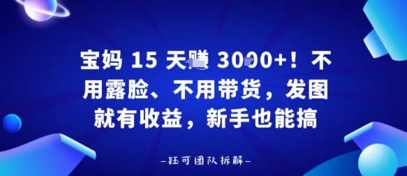 宝妈15天賺3k+！不用露脸、不用带货，发图就有收益，新手也能搞-多米联创