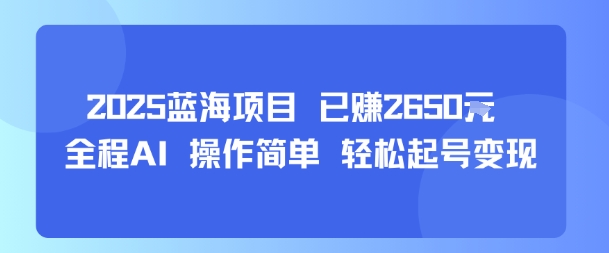 2025蓝海项目 已挣2650米 全程AI 操作简单 轻松起号变现-多米联创