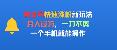 美女号快速涨粉新玩法，月入过W，一刀不剪，一个手机就能操作-多米联创