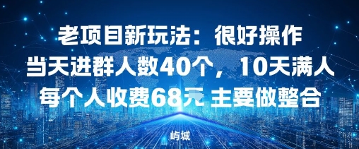 老项目新玩法：很好操作当天进群人数40个，10天满人每个人收费68米 主要做整合-多米联创