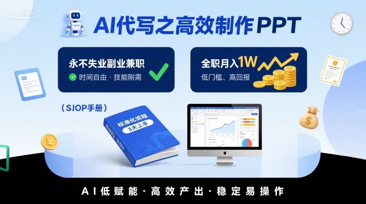 AI代写之高效制作PPT，永不失业副业兼职，全职月入1W【SOP手册】-多米联创