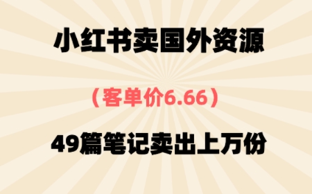 ⼩红书国外资料，客单价6.66，49篇笔记卖出上万份-多米联创