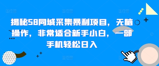 揭秘58同城采集暴利项目，无脑操作，非常适合新手小白，一部手机轻松日入-58创客网
