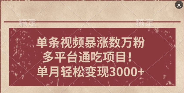 一条作品涨万粉，轻松上手，单月简单变现3000+-58创客网