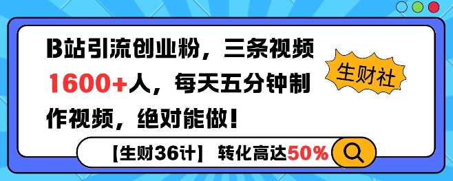 B站引流创业粉，单日最高1600+精准粉丝，单月变现过w-58创客网