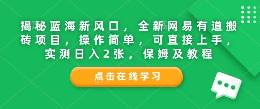 揭秘蓝海新风口，全新网易有道搬砖项目，操作简单，可直接上手，实测日入2张，保姆及教程-58创客网