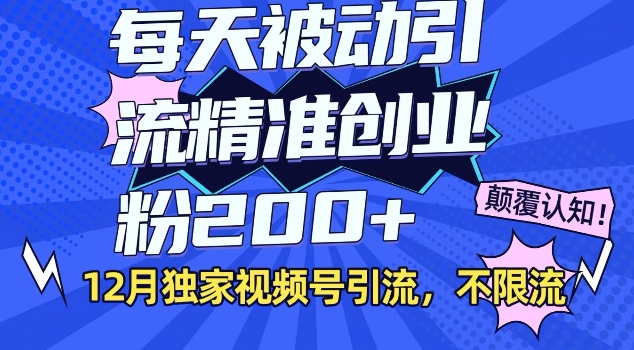 12月独家视频号引流每天被动引流精准创业粉200+不限流-58创客网