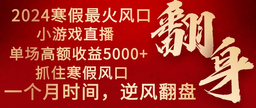 2024年最火寒假风口项目 小游戏直播 单场收益5000+抓住风口 一个月直接提车-58创客网