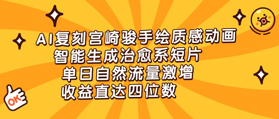 AI复刻宫崎骏手绘质感动画，智能生成治愈系短片，单日自然流量激增，收益直达四位数-58创客网