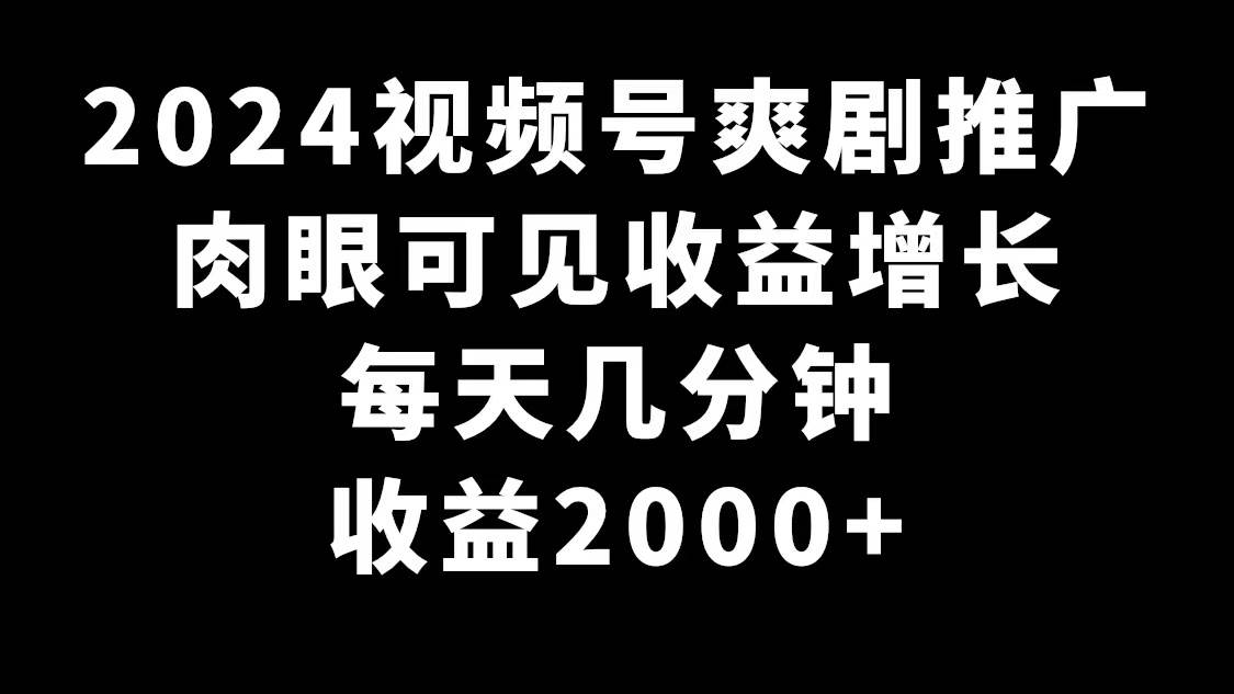 2024视频号爽剧推广，肉眼可见的收益增长，每天几分钟收益2000+-58创客网