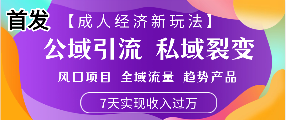 首发：【成人经济新玩法】市面独家玩法，风口项目、全域流量、趋势产品，7天实现月入过万-58创客网