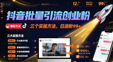 抖音批量引流创业粉，三个实操方法，日进粉99+-免费网创58创客社区-项目交流-58创客网