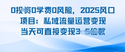 0学费0风险，2025风口项目：私域流量运营变现，当天可直接变现-58创客网