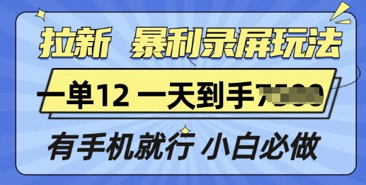 拉新暴利录屏玩法，一单12块，有手机就行，小白必做-58创客网