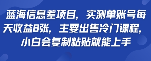 蓝海信息差项目，实测单账号每天收益多张，主要出售冷门课程，小白会复制粘贴就能上手-58创客网